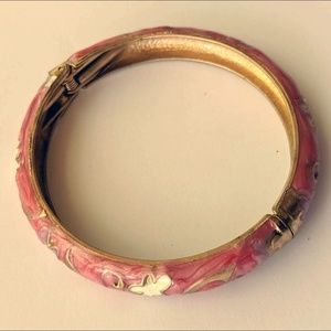 Adjustable Enamel Metallic Bangle Bracelet - Pink